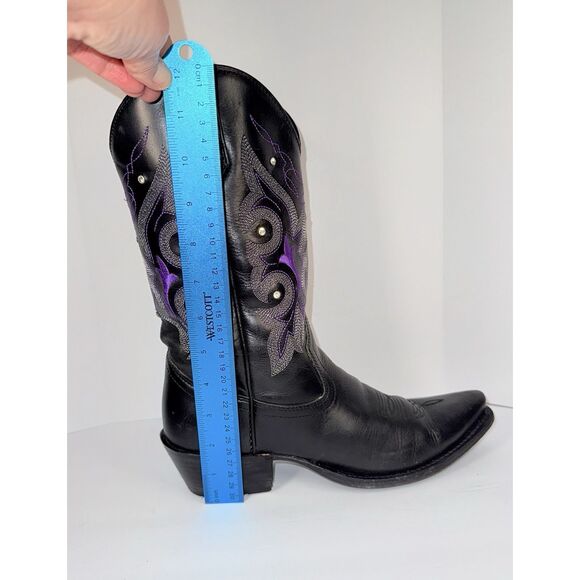 Gypsy Rose Western Boot Leather Cowboy Black Purple Studded Rhinestone Women 7.5 - Picture 15 of 16